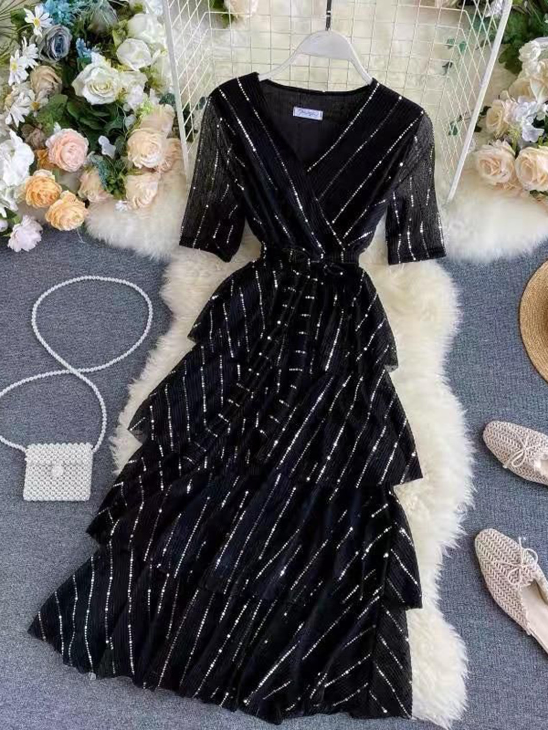 Miss Mosa By Akanksha  Black Tiered Party Dress