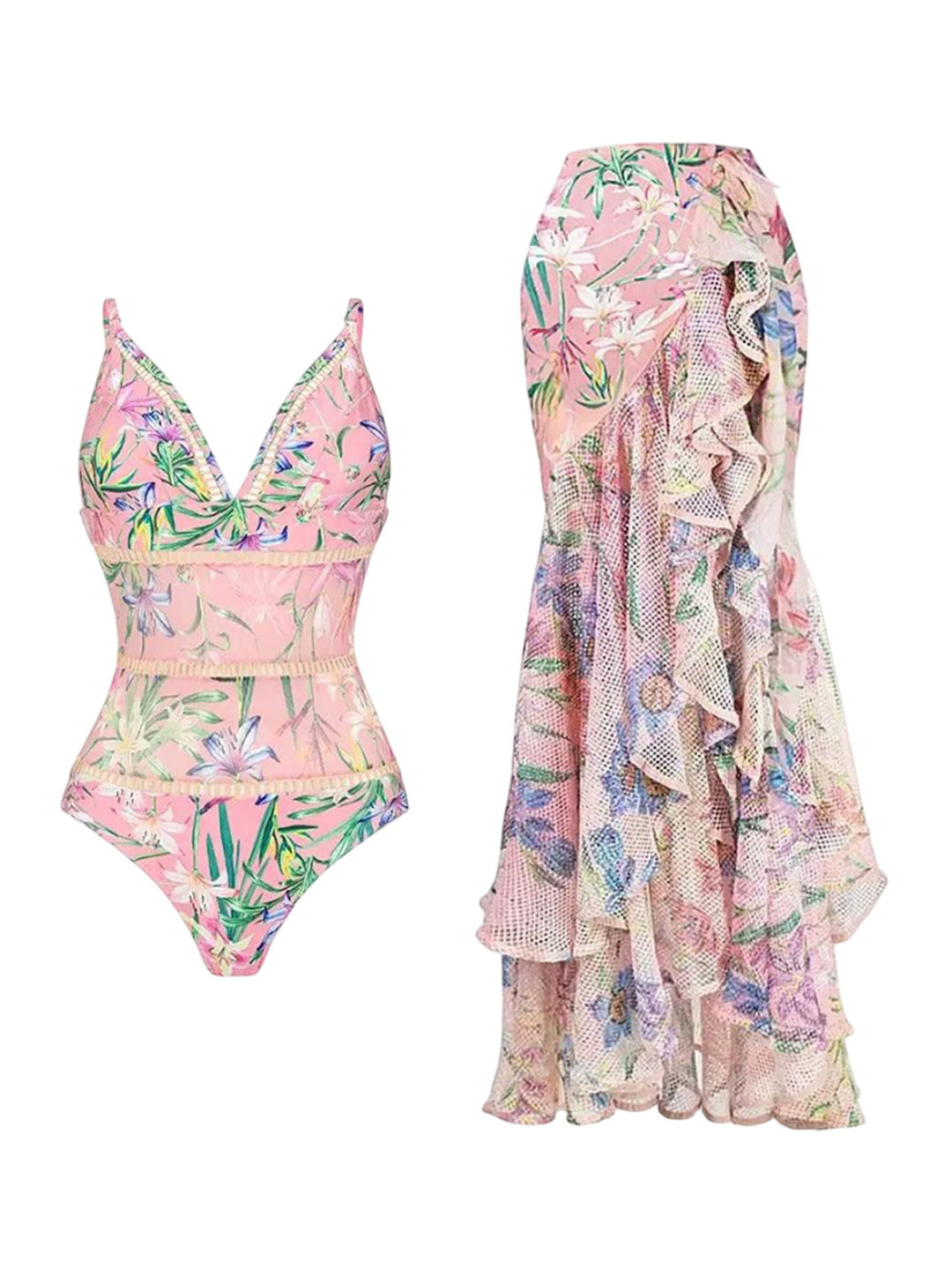 Miss Mosa By Akanksha  Women Pink Hubo-Spritzer-Swimsuit-With-Ruffled-Skirt