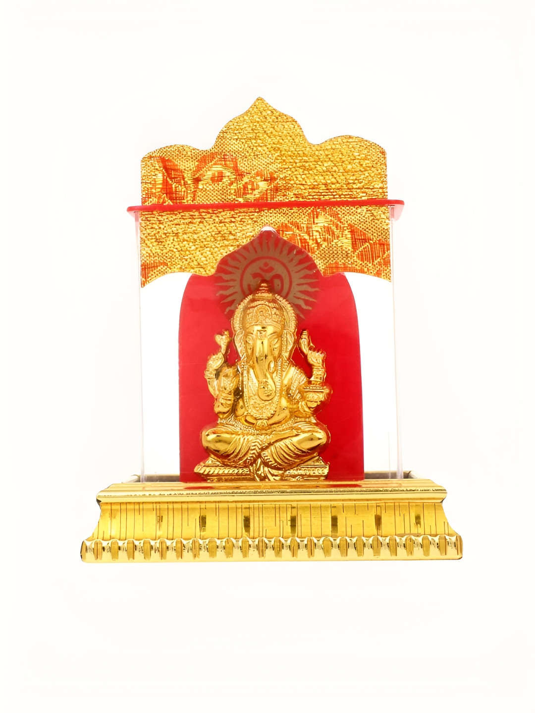 INTERNATIONAL GIFT Lord Ganesha in Frame Gold Metal Metallic Prayer Room Small Showpiece - 4 Inches
