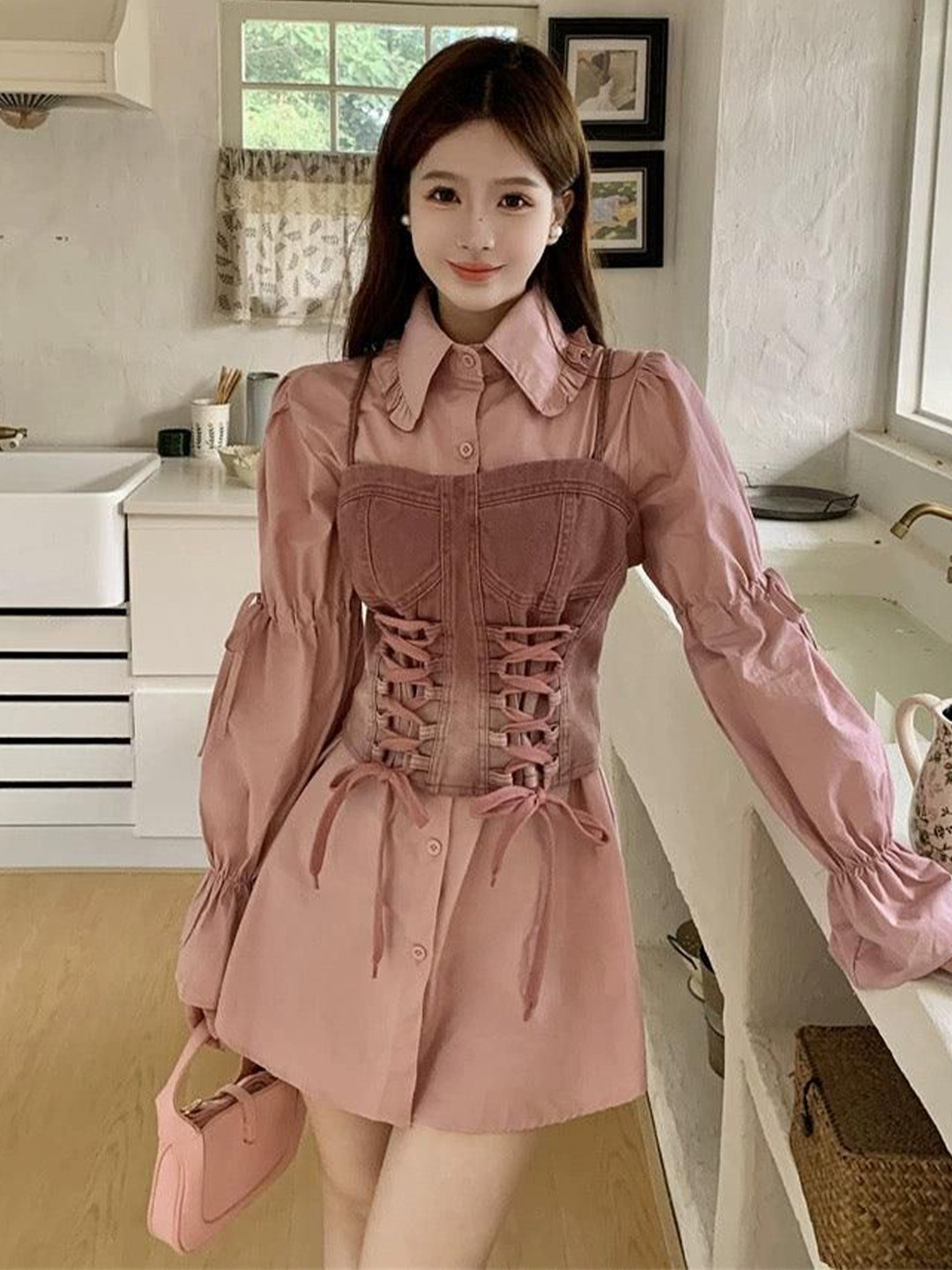 Miss Mosa By Akanksha  Women Pink Lea Luxury Corset Top with Shirt