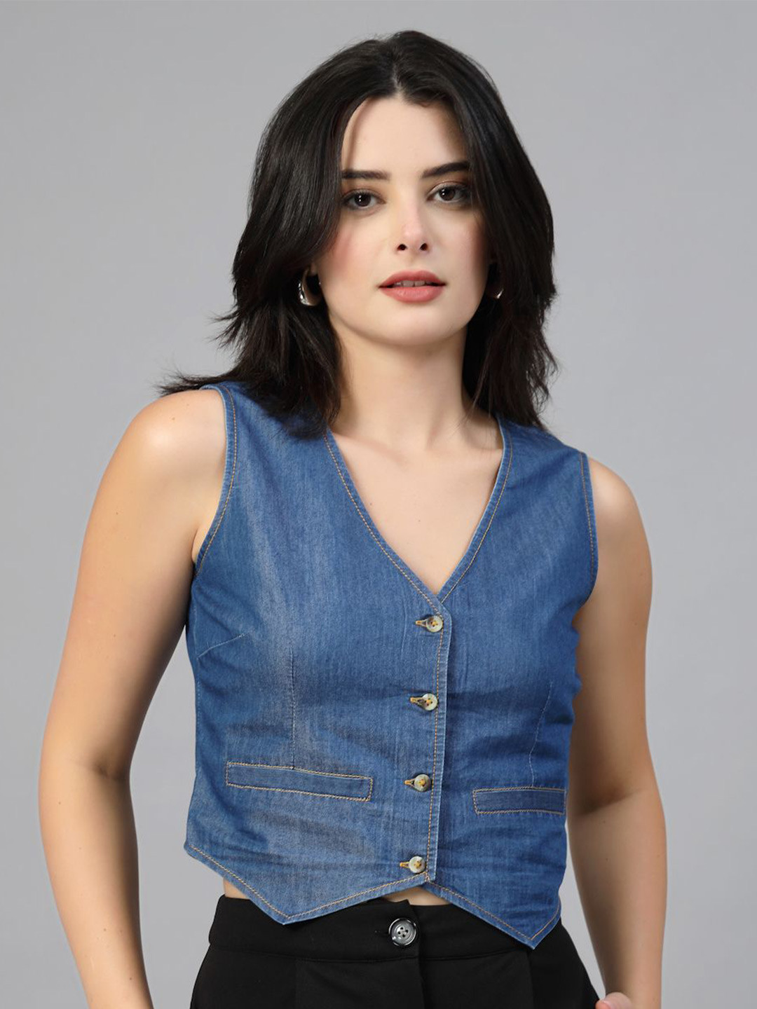 JEFF COOPER Women Denim Vest Crop Top