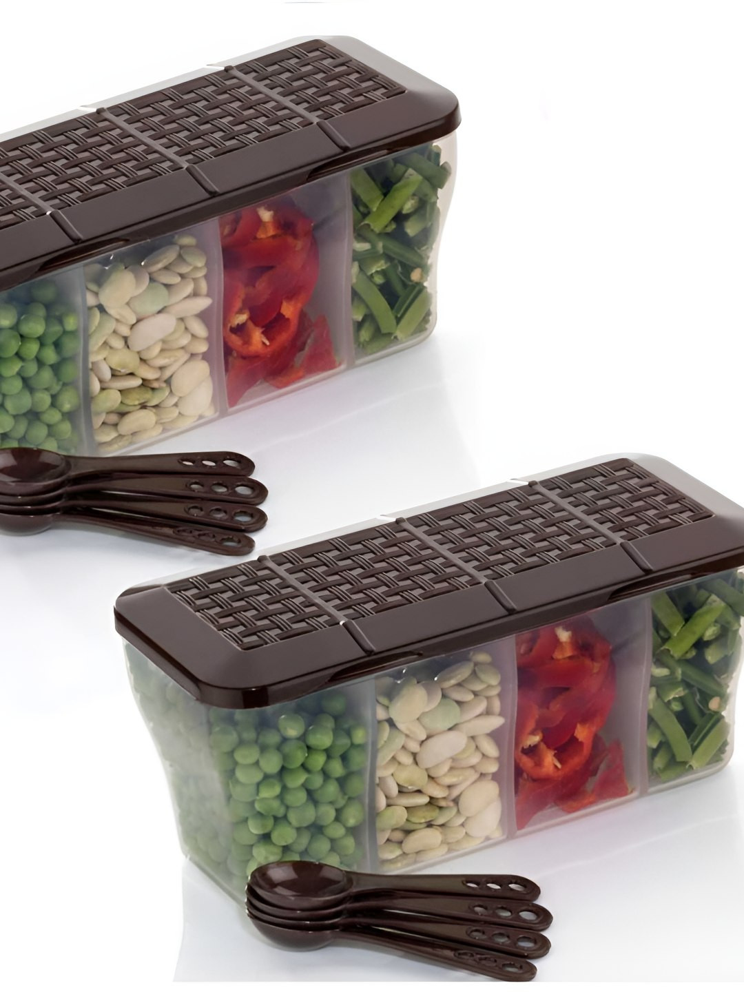 Hashone 4 in 1 Masala Box Container Set Transparent Plastic Dishwasher Safe 2 Piece Flip Top Canister-1.8L