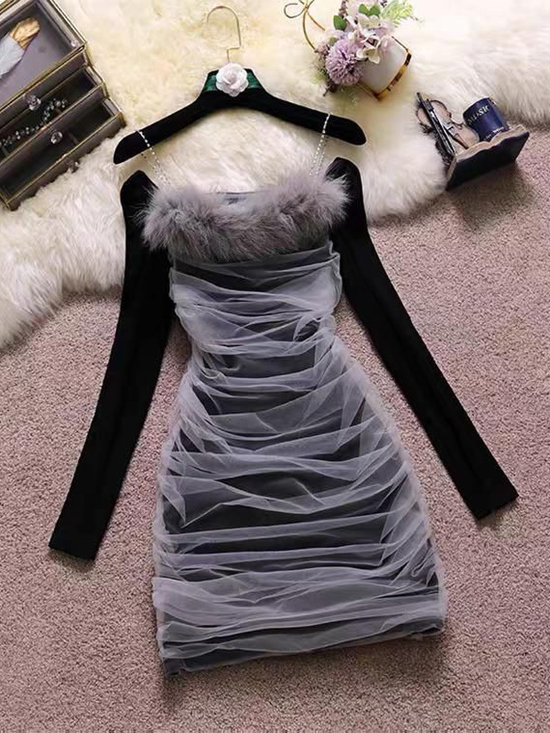 Miss Mosa By Akanksha  Black Welda Furry Party Dress