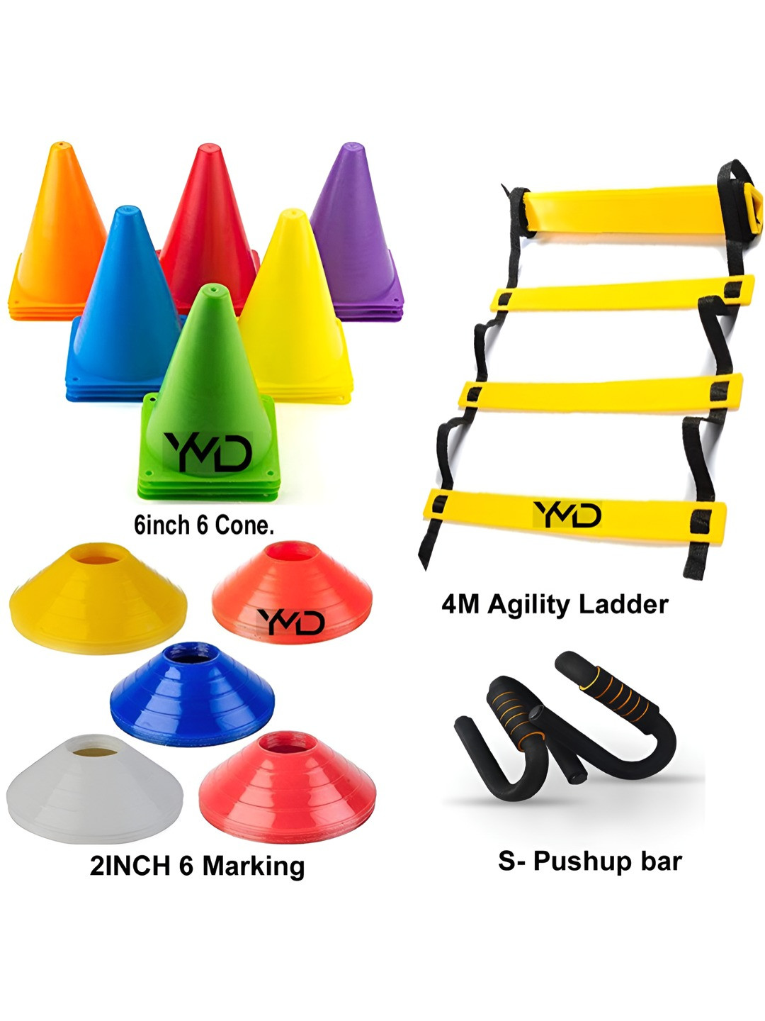 YMD Set Of 15 Cones, ladder & Marking With S-Pushup Bar Workout Accessories