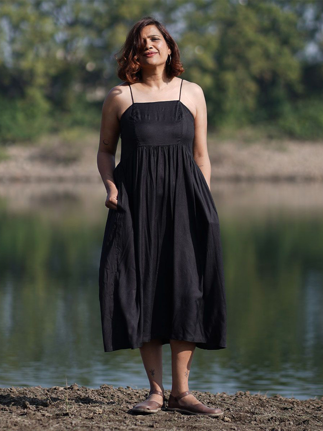 Chidiyaa Women Sway Solace Handwoven Bamboo Fit and Flare Dress