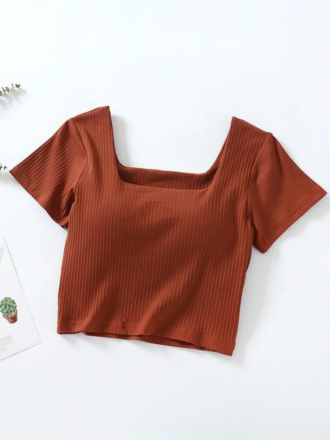 Miss Mosa By Akanksha  Women Cotton Rust Levo Summer Tops With Inbuilt Bra