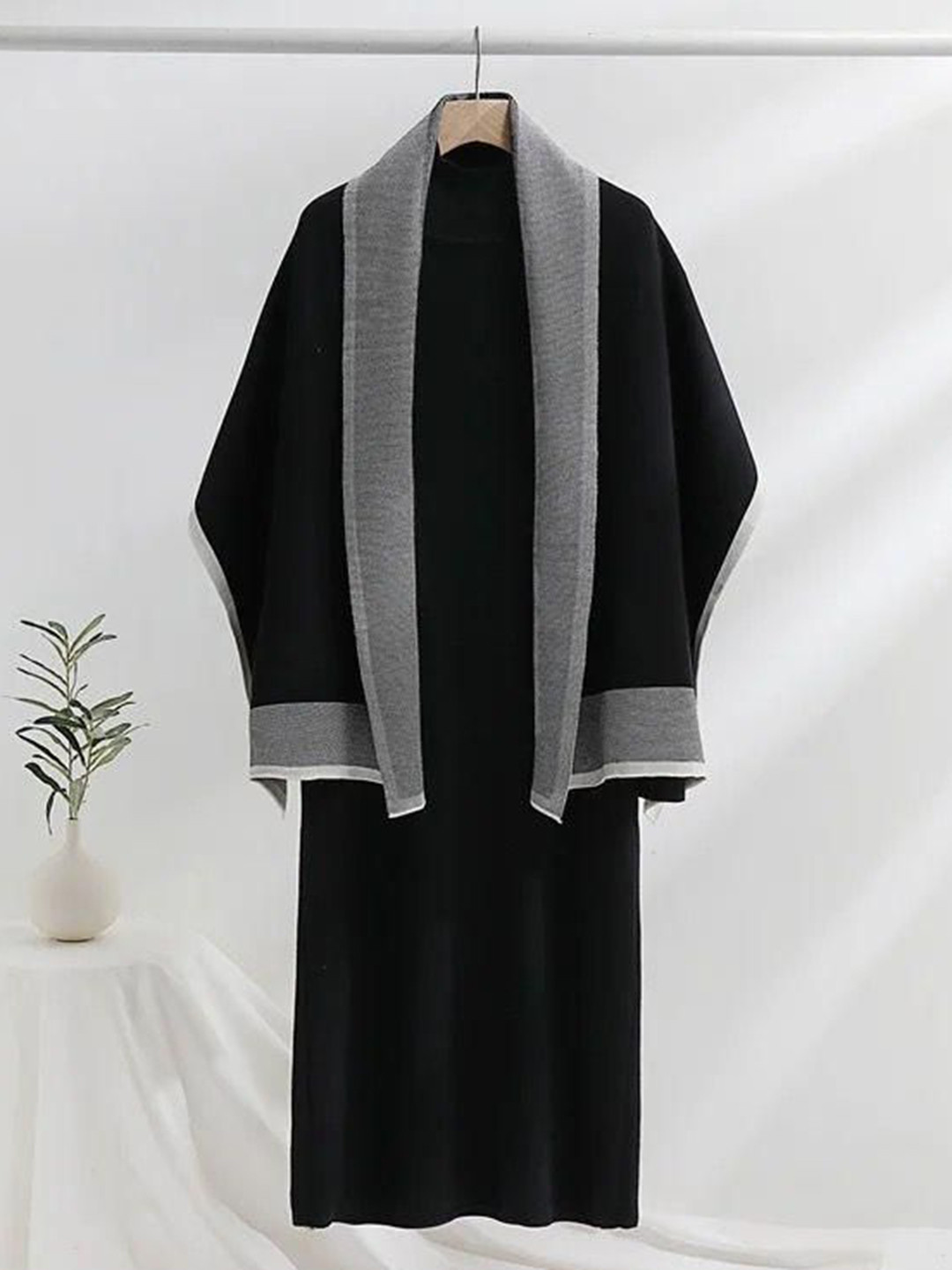 Miss Mosa By Akanksha  Black Shirley Statement Winter Dress with Stole