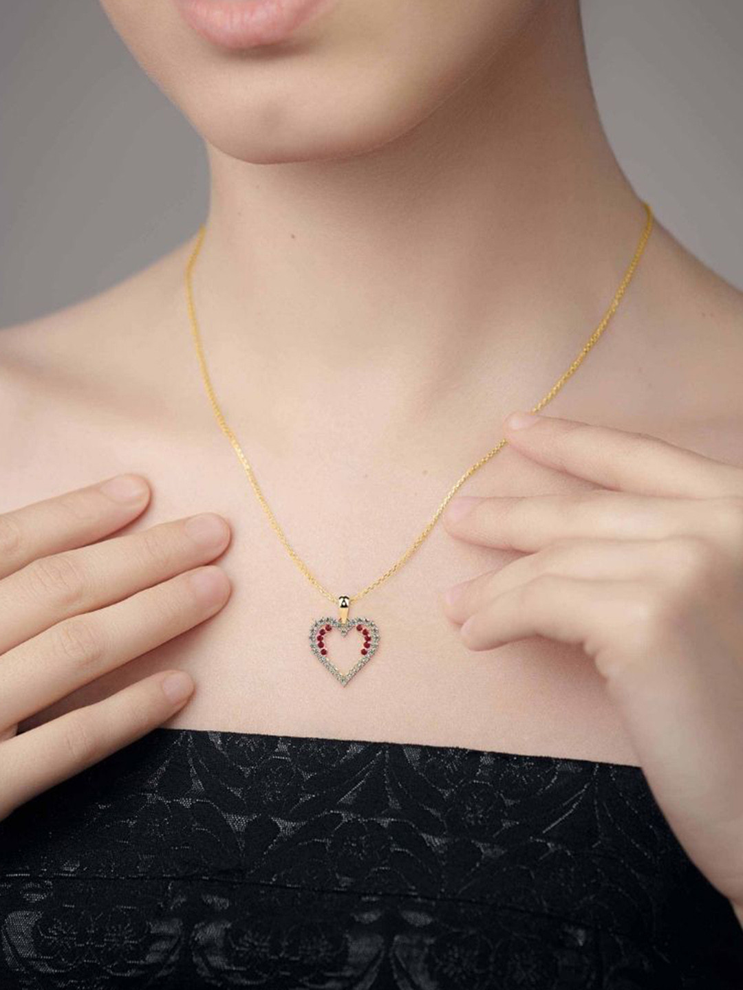 Emori Ritzy Ruby and Heart Lab Diamond Pendant in 18KT Gold