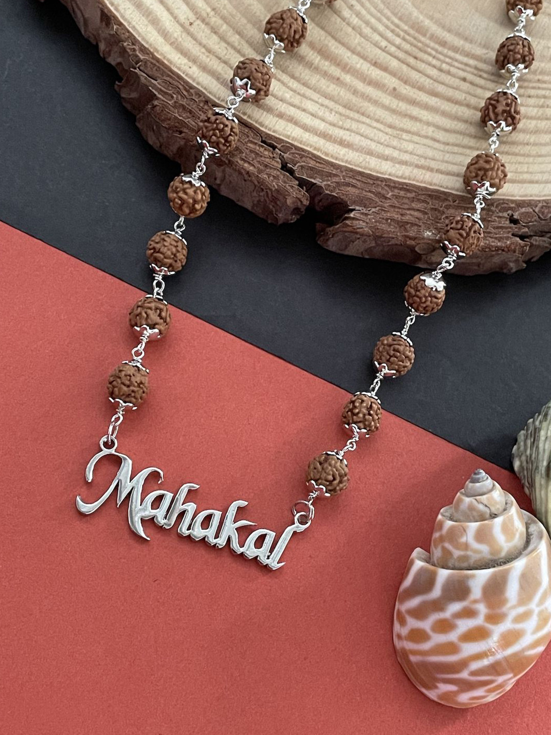 Digital Dress Room Brass Silver-Plated Rudraksha Mala Necklace