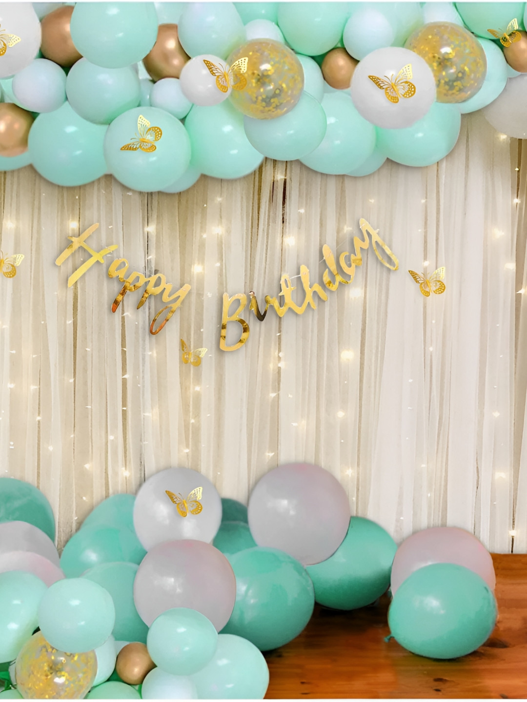 Special You 78 Pcs Green & White Balloons & Banner Festive Decor