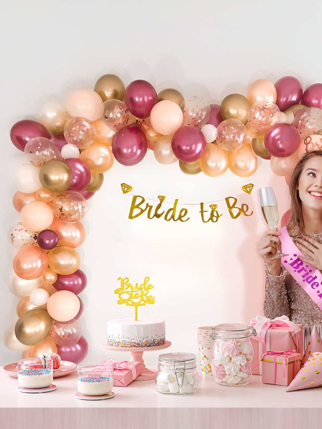 Special You 56-Pcs Pink & Orange Colored Bride To Be Decor