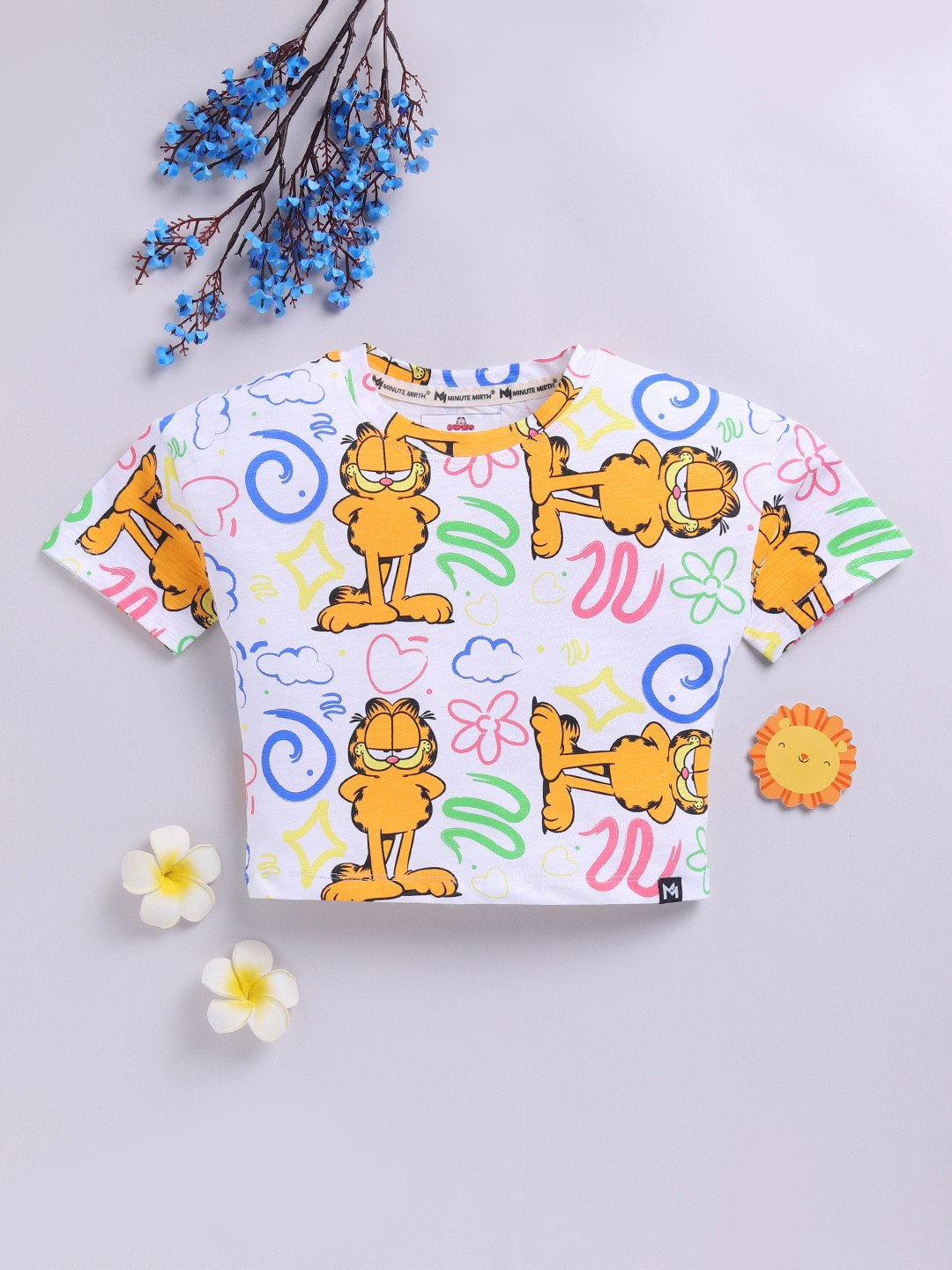 YK X Minute Mirth Girls Garfield Printed Cotton Crop T-shirt
