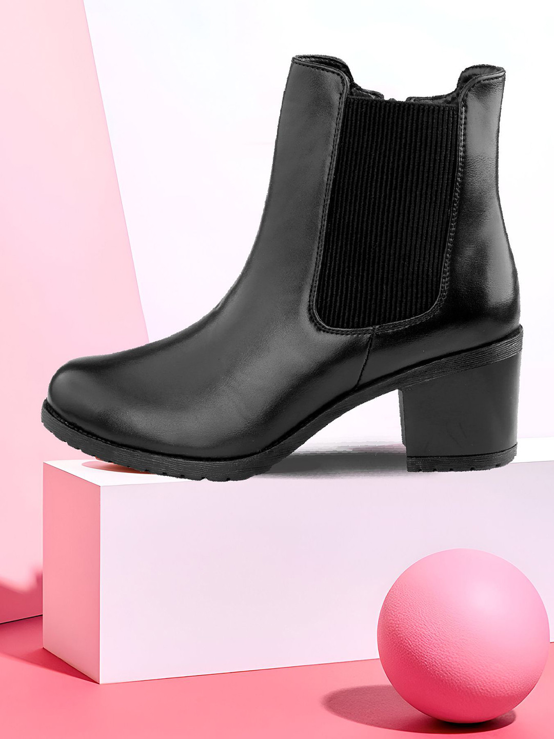 Bxxy Women Chelsea Block-Heel Slip-on Boots with Side Zipper Closure