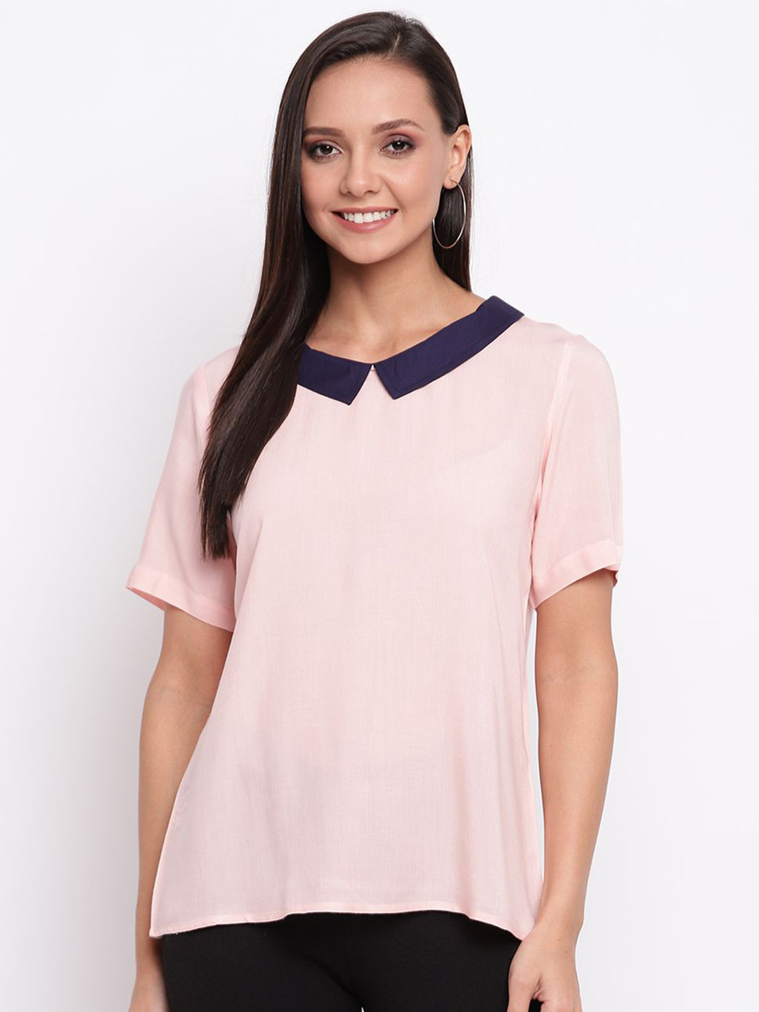 DressBerry Women Solid Peter Pan Collar Top
