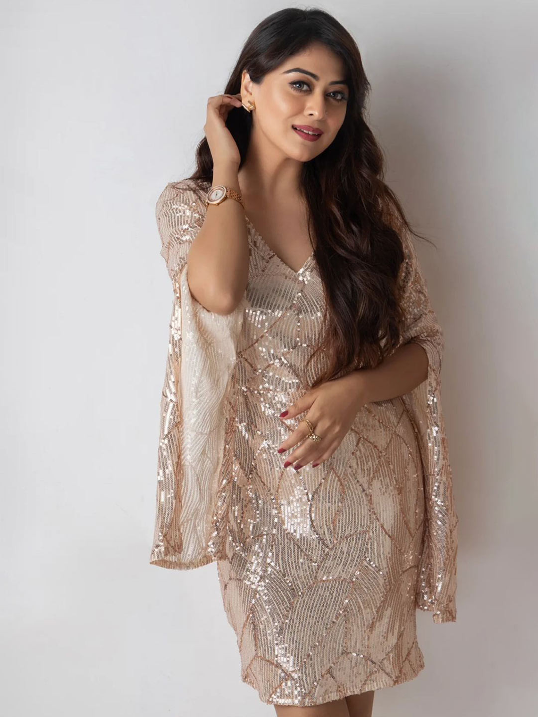 MADE FOR HER LABEL Holly Sequin Golden Mini Bodycon Dress For Women