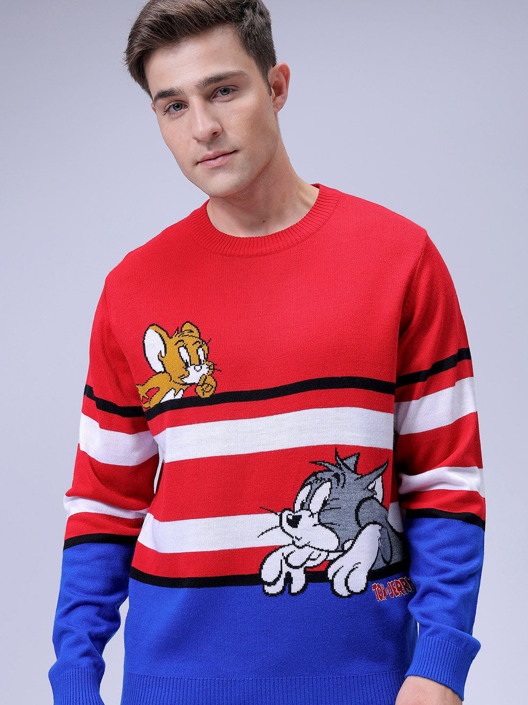 The Indian Garage Co Tom & Jerry Printed Crew Neck Relaxed Fit Sweater