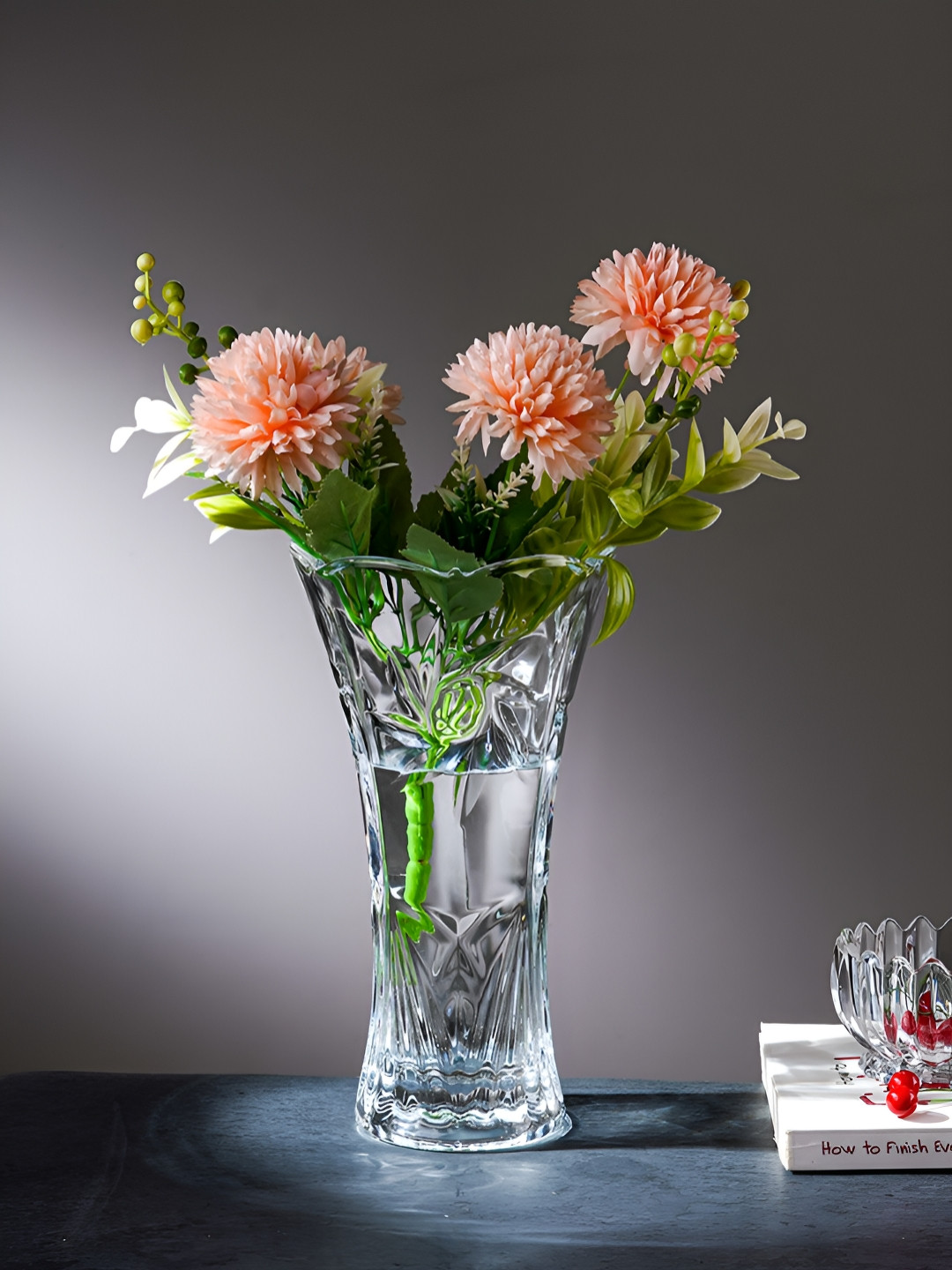 ceradeco Transparent Textured Glass Flower Cut Flower Vases