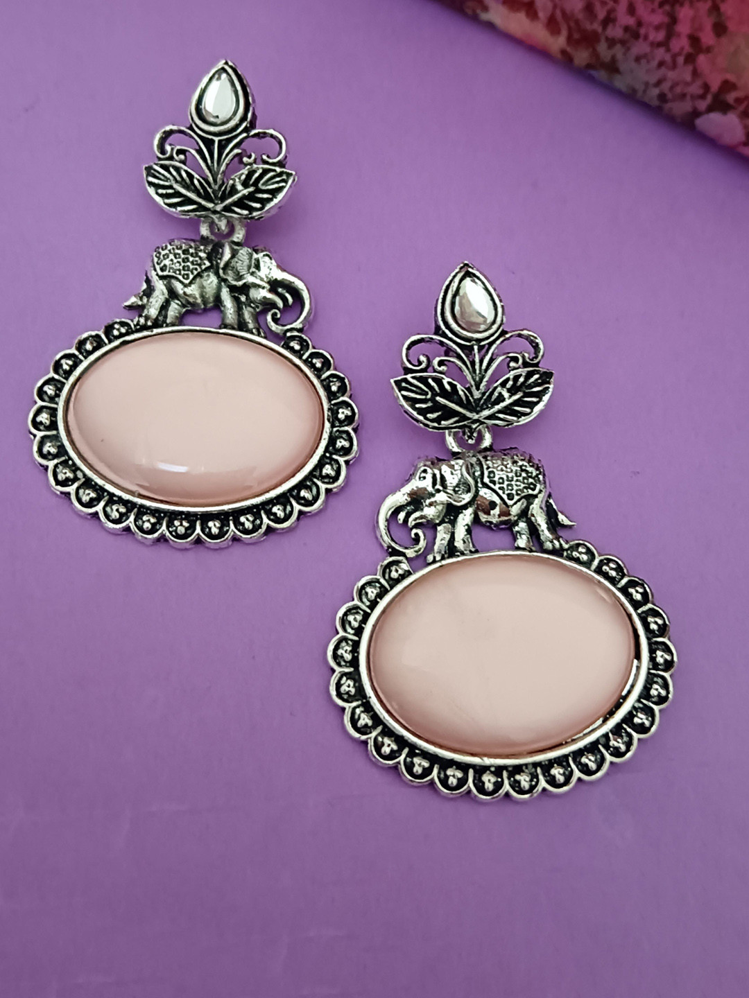 EVY Silver-Plated Artificial Stones Studded Drop Earrings