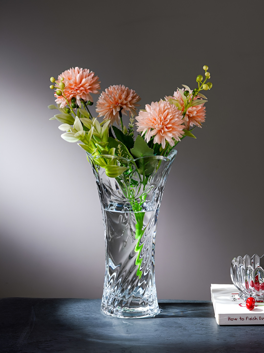 ceradeco Transparent Textured Glass Flower Cut Flower Vases