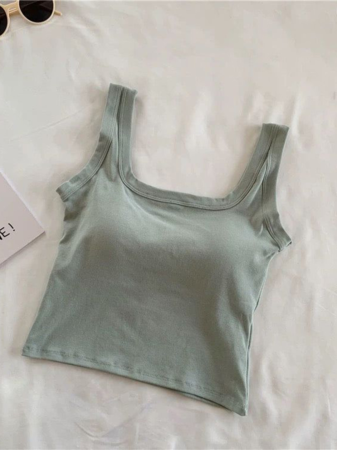 Miss Mosa By Akanksha  Women Green Jared Tank Tops with Inbuilt Bra