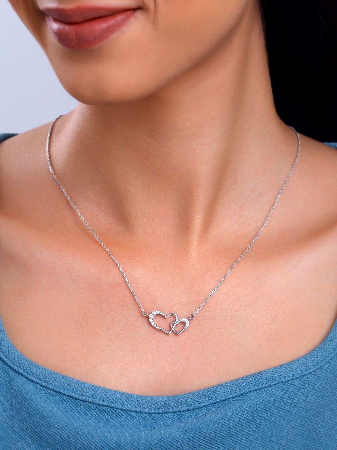GIVA 925 Silver Rhodium-Plated Heart Interlocked Zircons Minimal Chain