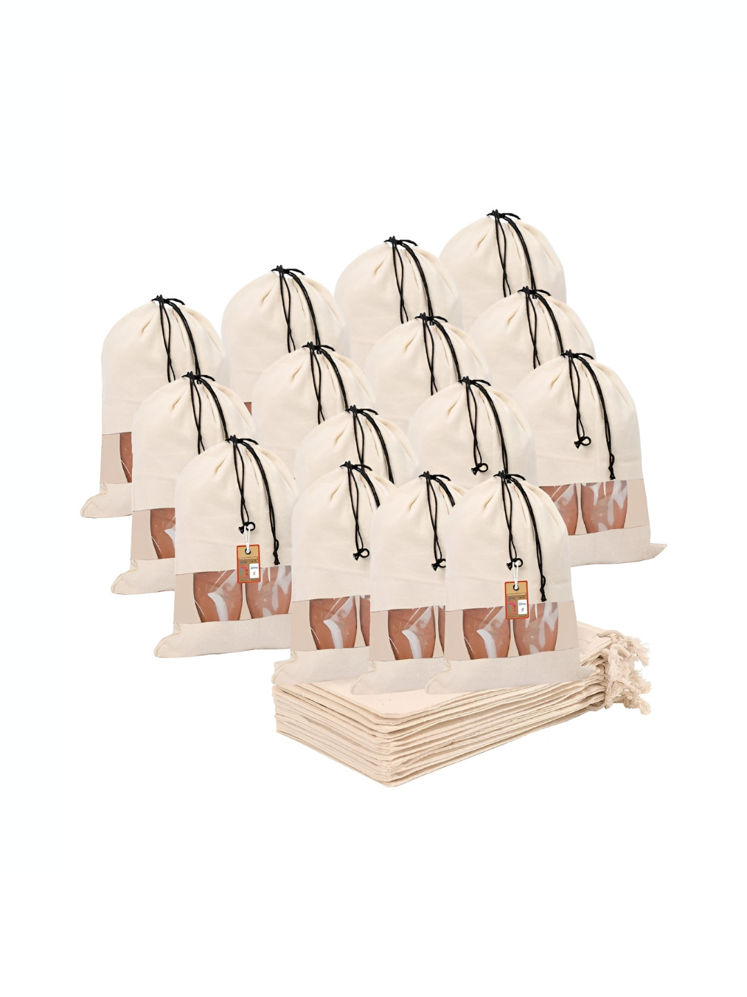 atorakushon Beige 15 Pieces Cotton Reusable Travel Shoes Organisers