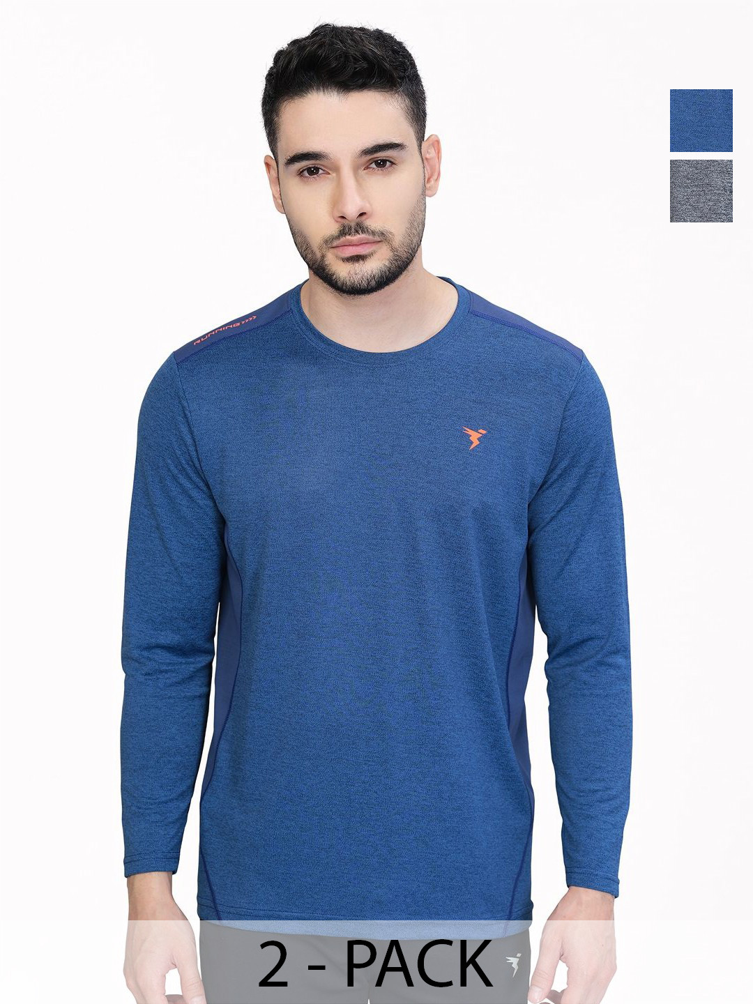 Technosport Men DOUBLE COOL Pack Of 2 Solid Antimicrobial Slim Fit Sports T-shirt