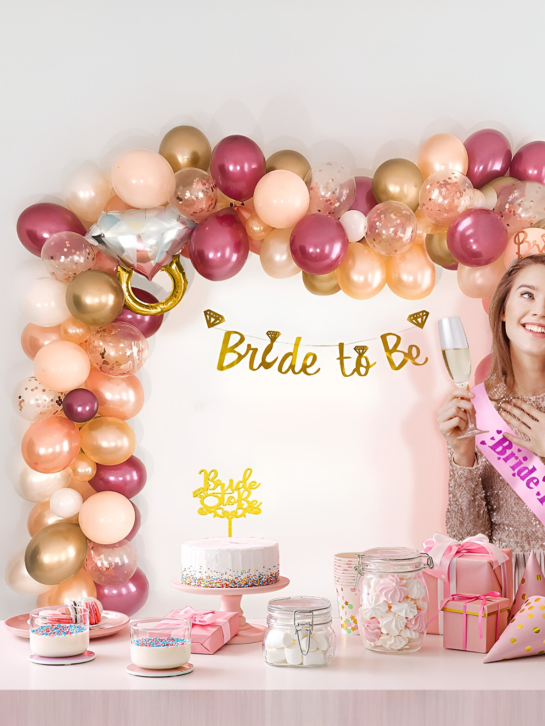 Special You 57-Pcs Peach-Colored & Burgundy Balloon Bride To Be Dcor