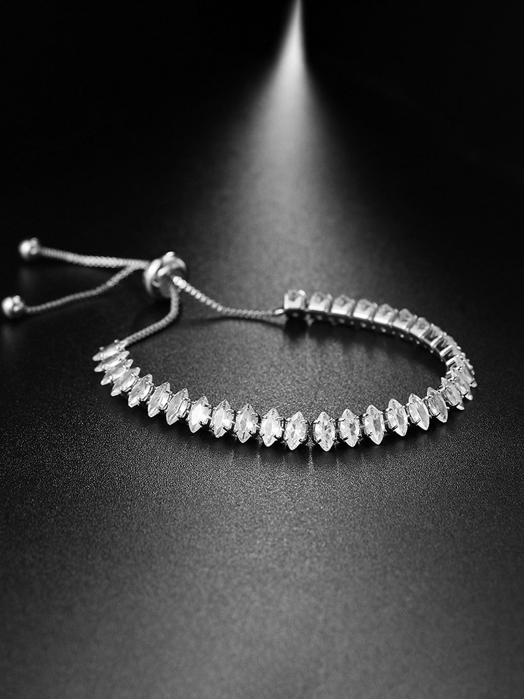 Peora Silver-Plated Cubic Zirconia Studded Wraparound Bracelet With Red Rose