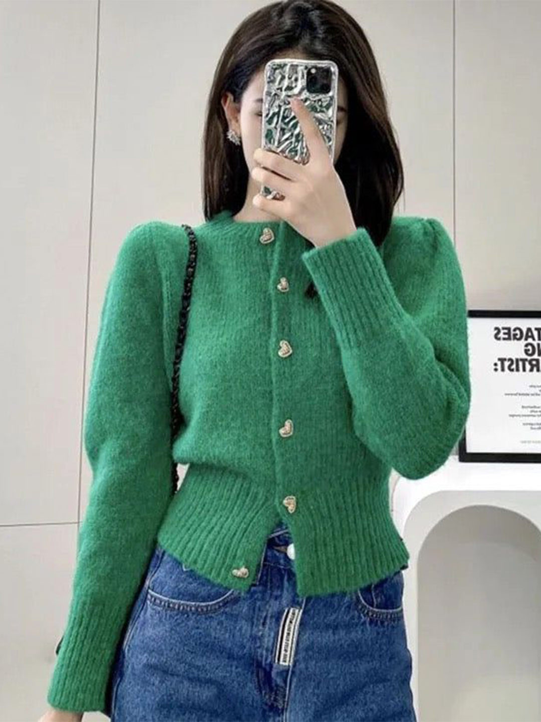 Miss Mosa By Akanksha  Women Green Audra Cute Woolen Sweater with Heart Detail