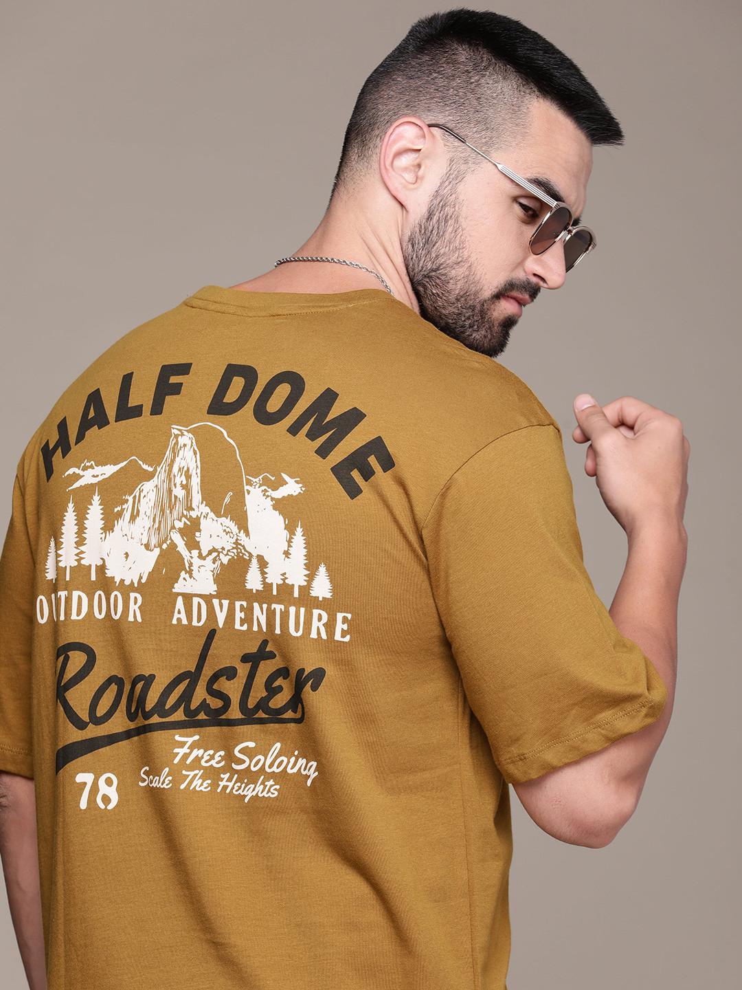 The Roadster Life Co. Printed Drop-Shoulder Sleeves Pure Cotton T-shirt