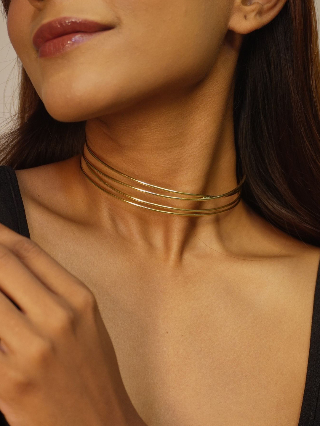 House of Pehr Gold Plated Women's Statement Ring Style Mesh Choker Necklace