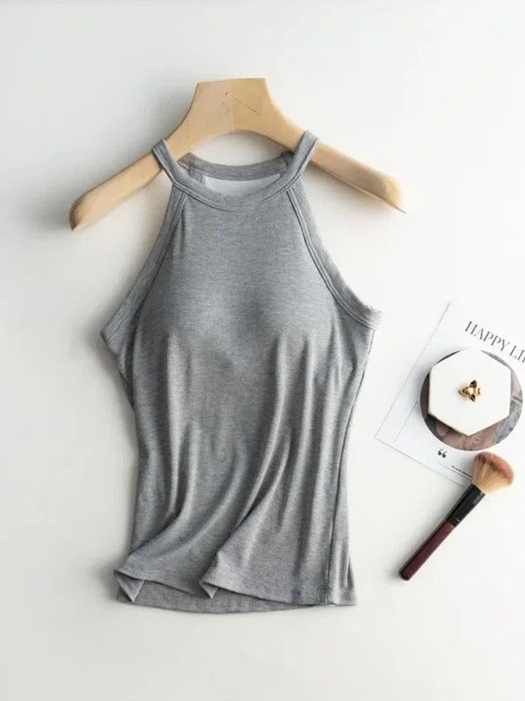 Miss Mosa By Akanksha  Grey Dia Tank Tops with Inbuilt Bra