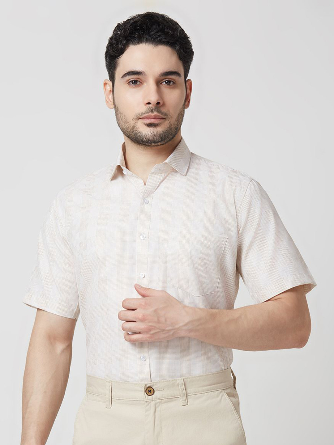 MARK & ALBERT Men Regular Fit Spread Collar Micro Checks Formal Shirt