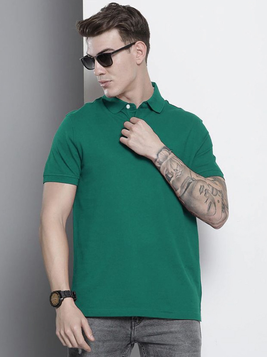 MERRIMENT Men Solid Polo Collar Cotton T-shirt