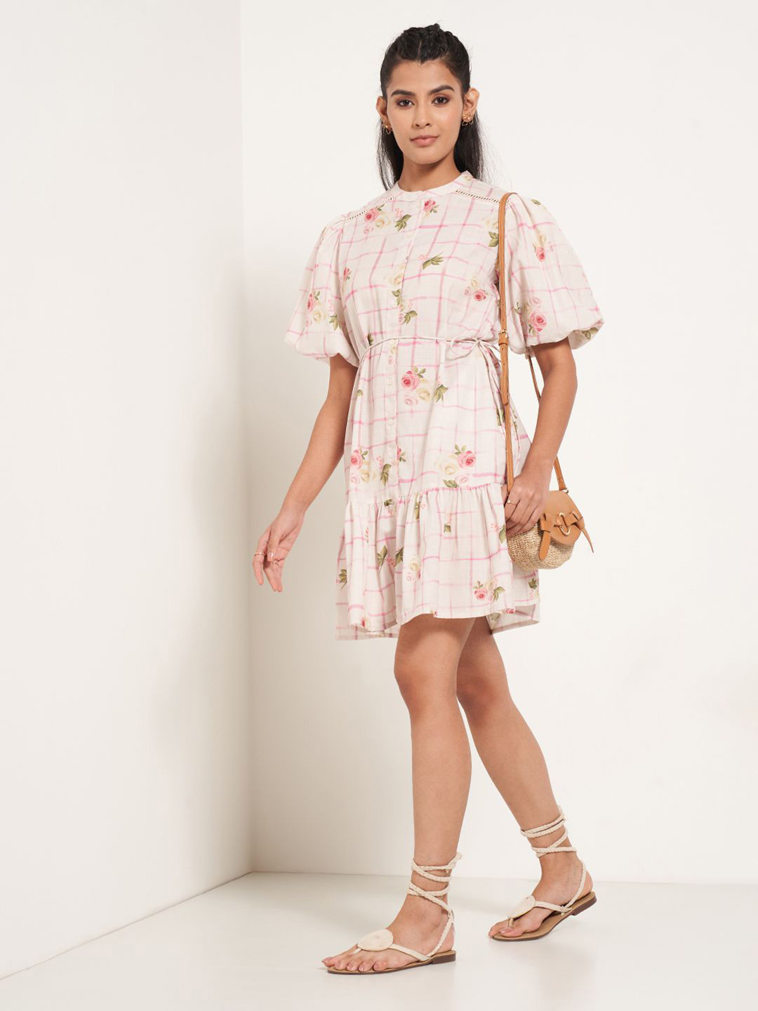 AKKRITI BY PANTALOONS Floral Print Flared Sleeve A-Line Dress