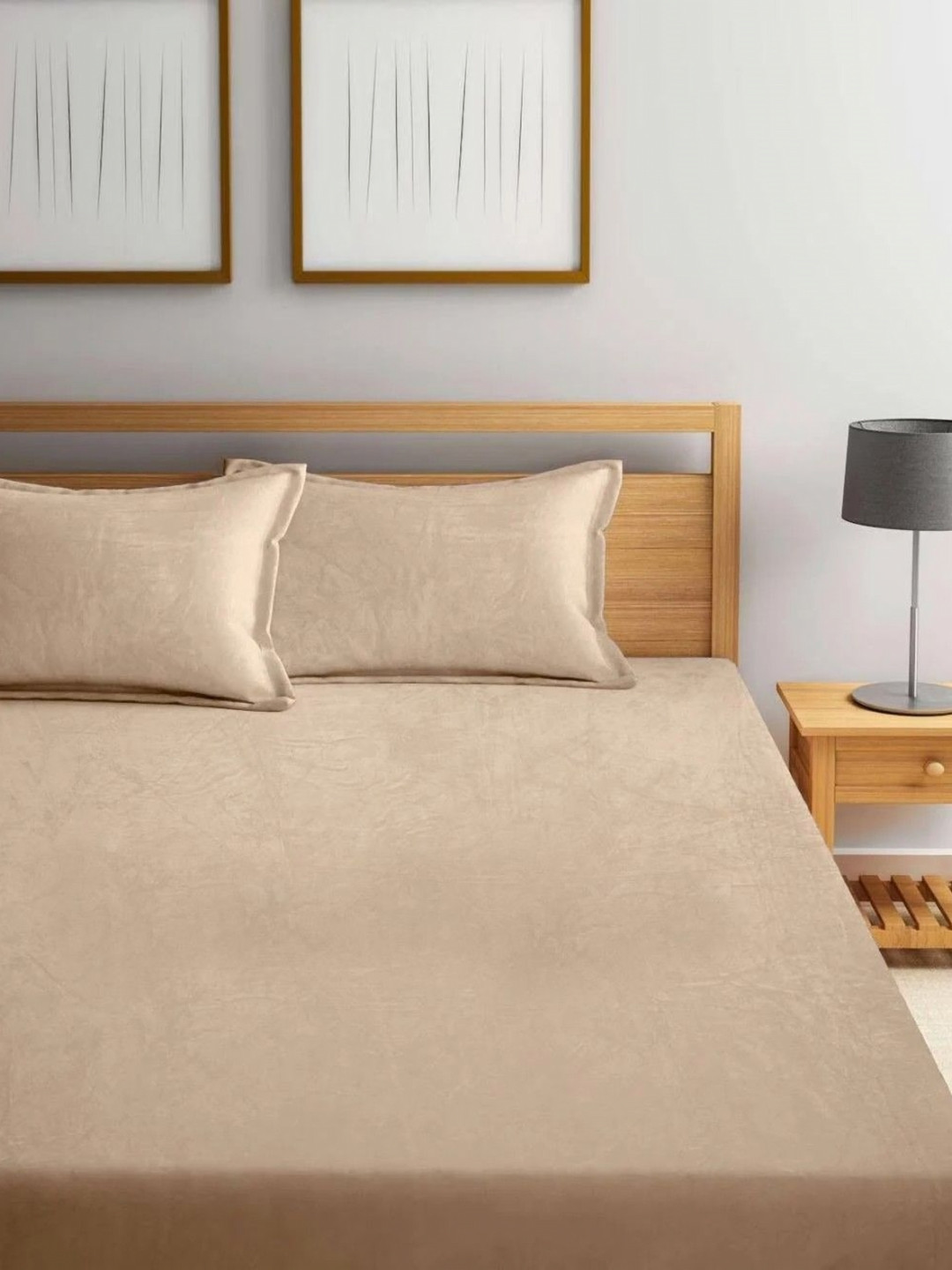 BREVARD Camel Brown Wool 210 TC Double Fine Bedsheet with a Pillow Cover-36 x 72 inches