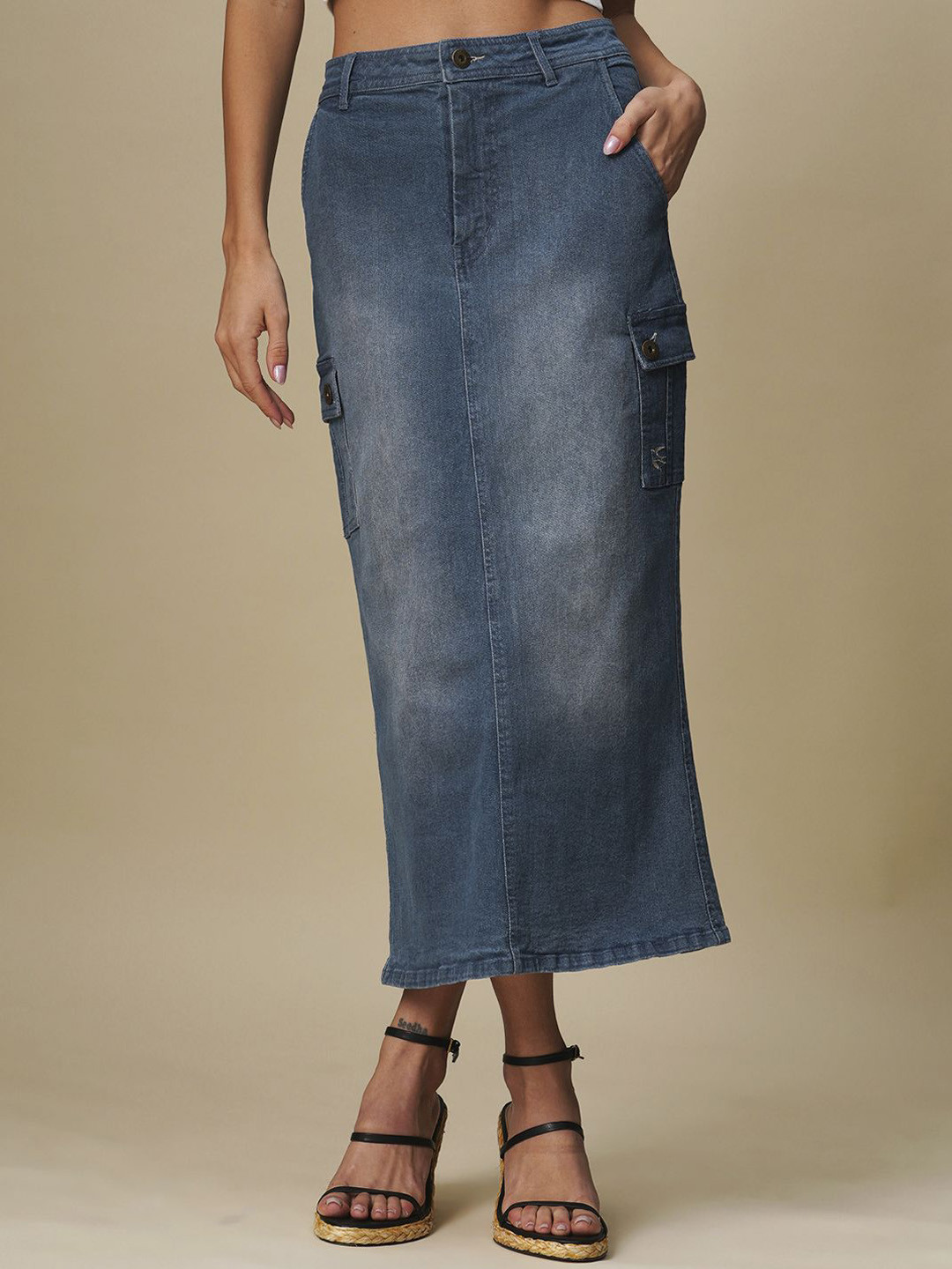 Chemistry Women Faded Cargo Pocket Pencil Skirt