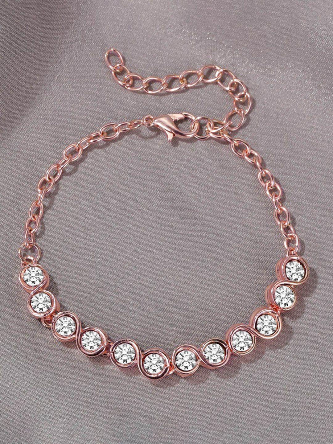 Peora Rose Gold-Plated Cubic Zirconia Studded Wraparound Bracelet With Red Rose