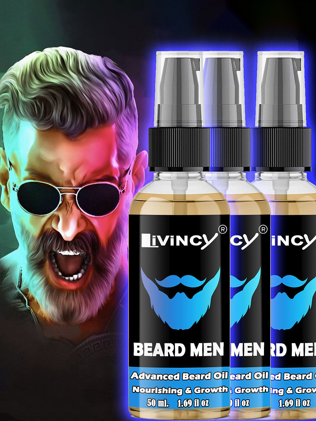 LIVINCY Set Of 3 Advanced Beard Growth Oil For Nourishment & Strengthening - 50 ml