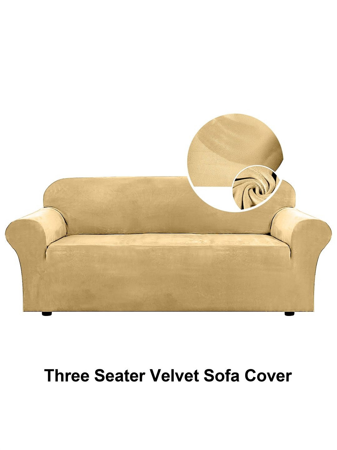 Cortina Beige Three Seater Velvet Sofa Cover With Arms