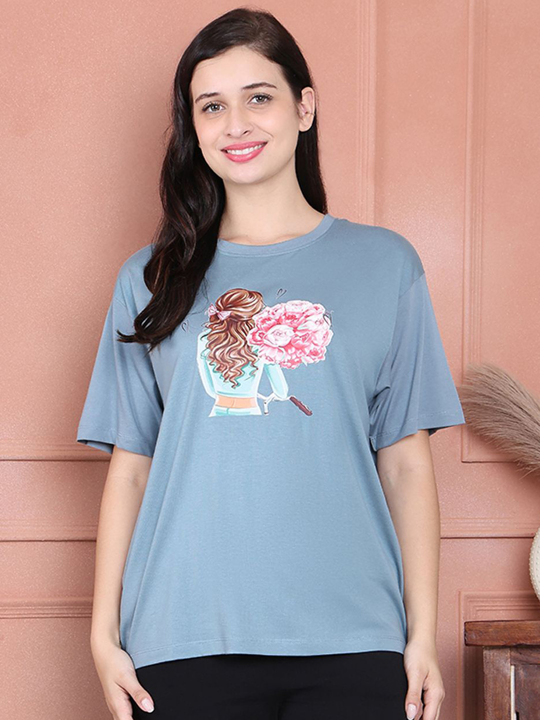 Kanvin Women Printed Round Neck Lounge T-Shirt