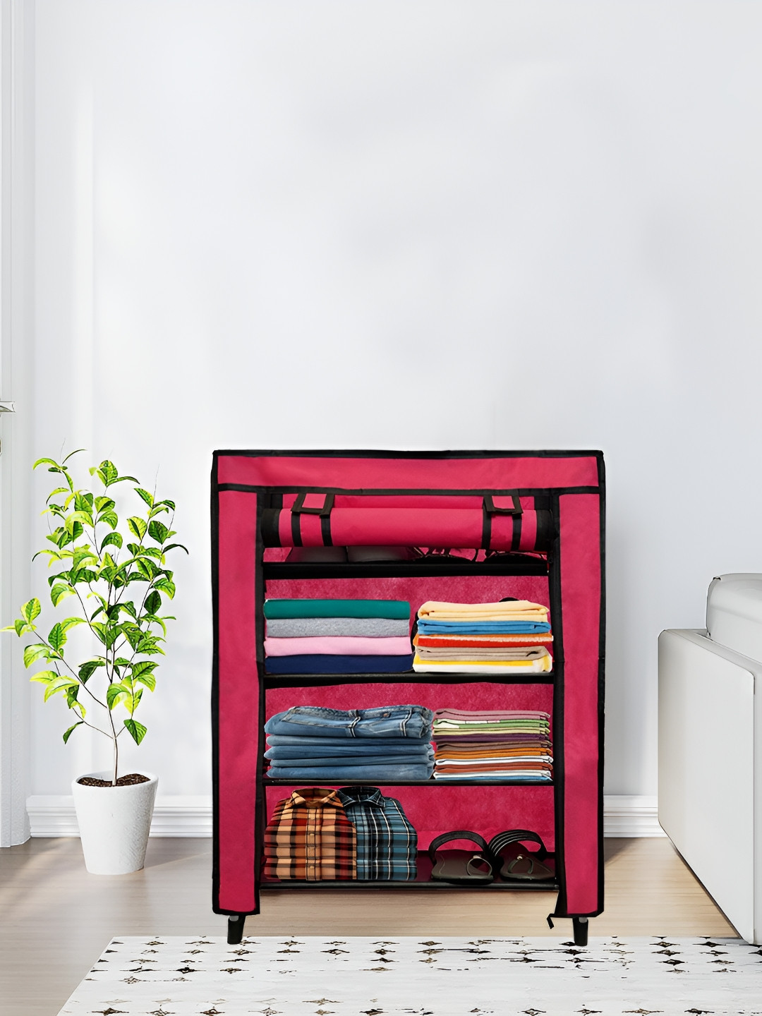 Rmerchants Pink 4 Tiers Collapsible Wardrobe