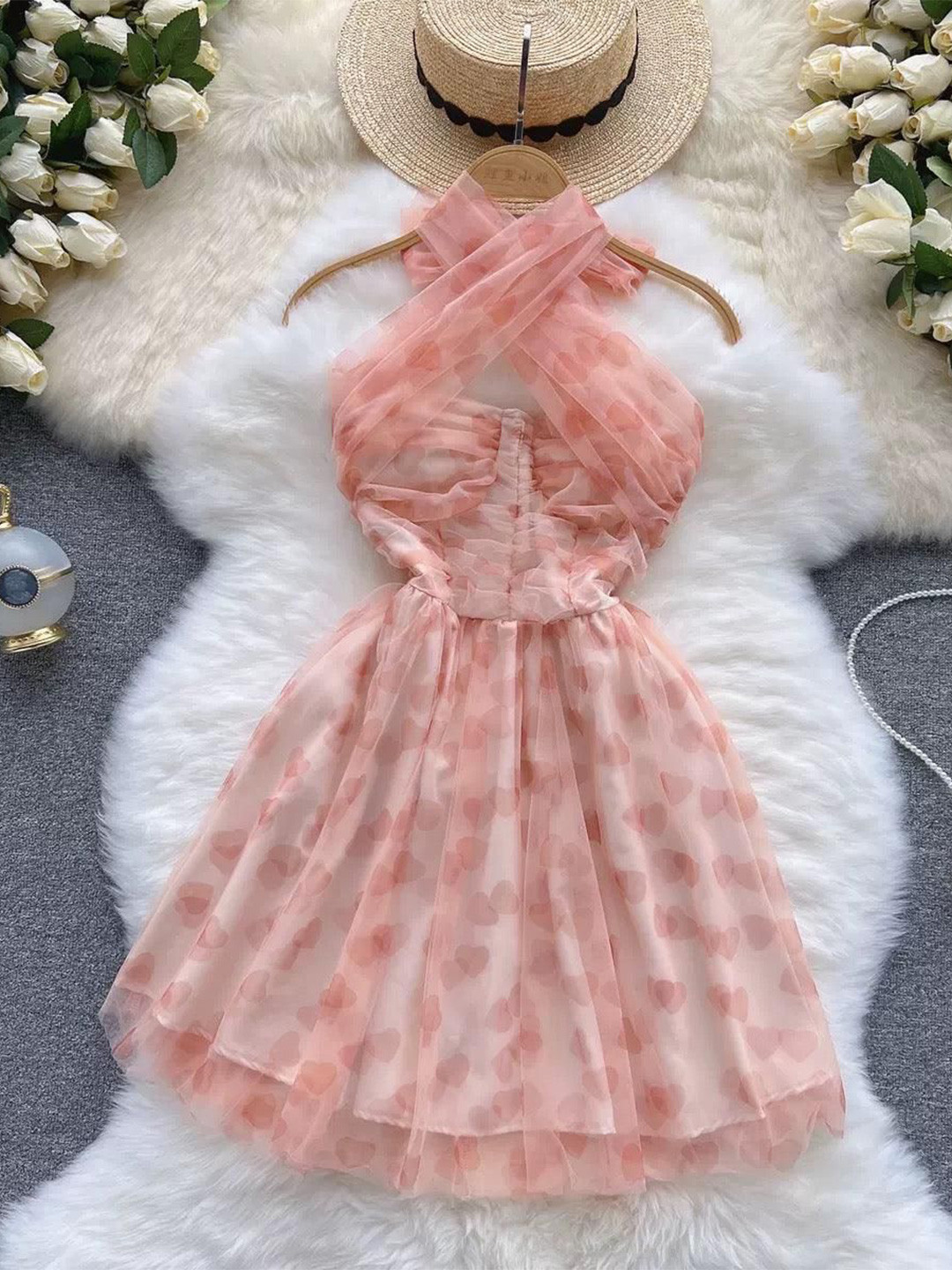 Miss Mosa By Akanksha  Women Pink Rubert Mesh Detail Party Dress