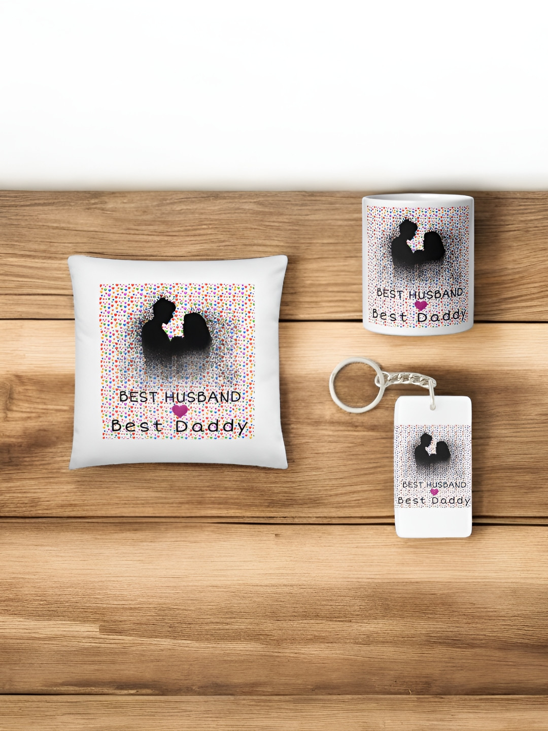 Anikmart 3-Pieces White & Black Printed Cushion With Mug And Key Chain