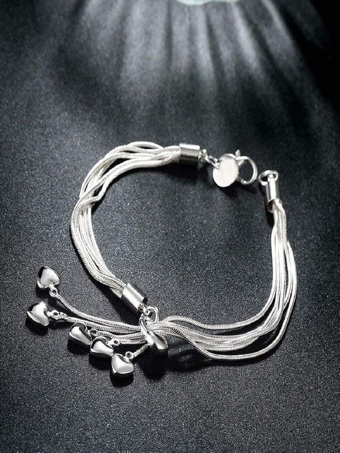 DressBerry Silver-Plated Heart Hanging Charm Bracelet
