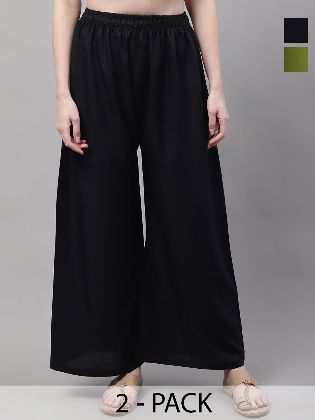 Valles365 by S.C. Women Pack of 2 Flared Palazzos