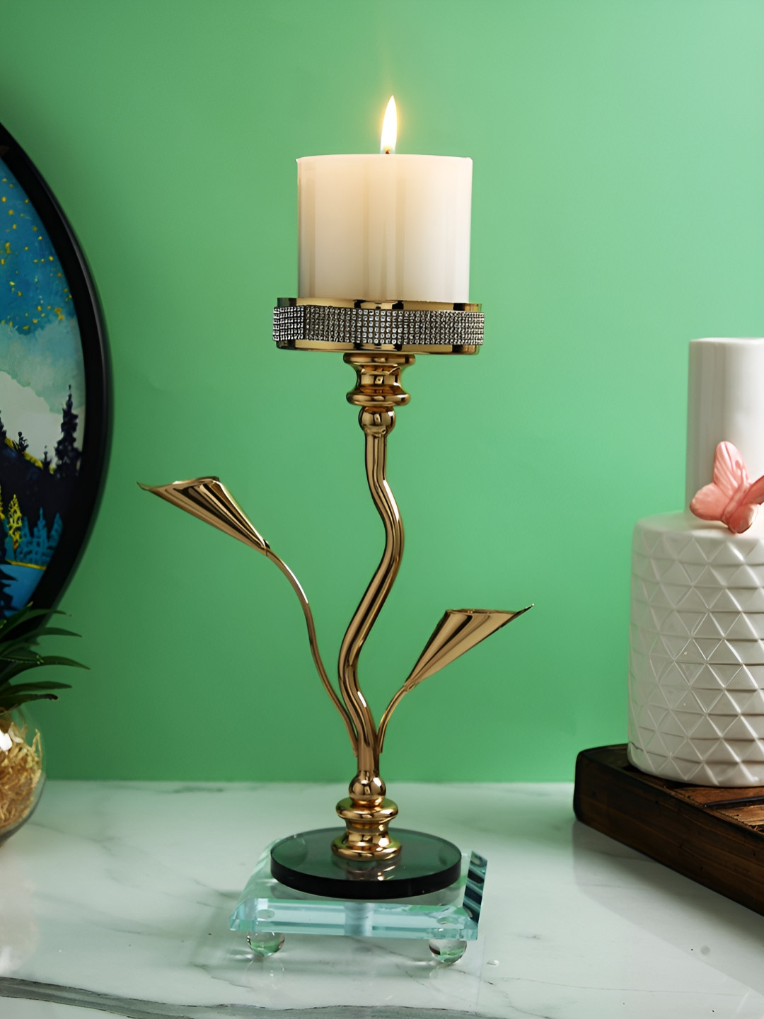 Myntra Elegant Homes Nature Gold-Toned Candle Holder