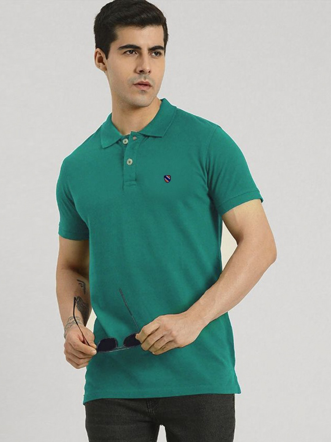 MERRIMENT Men Solid Polo Collar Cotton T-shirt