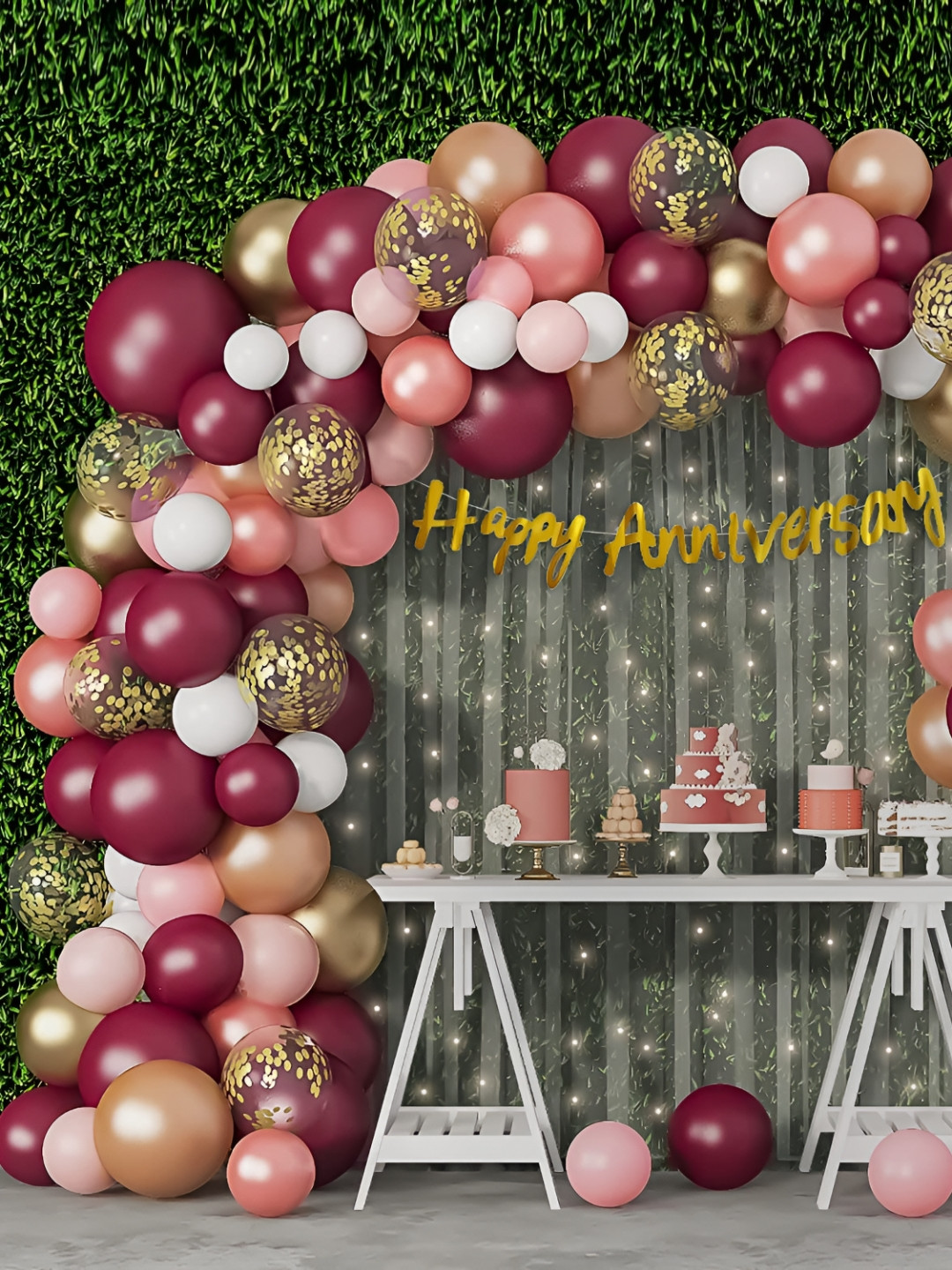 Special You 67 Pcs Maroon & White Birthday Decorations